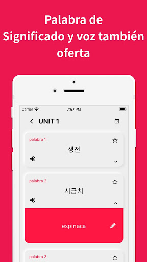 Vocabulario coreano, aplicación de palabras TOPIK: captura de pantalla de la aplicación 4