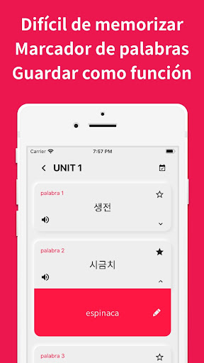 Vocabulario coreano, aplicación de palabras TOPIK: captura de pantalla de la aplicación 5