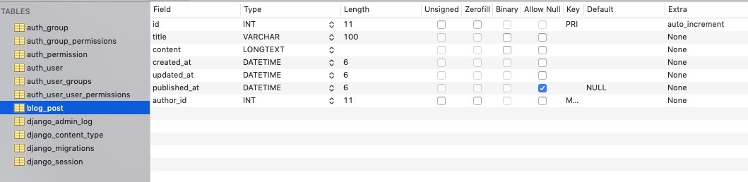 check the database table created by migration file