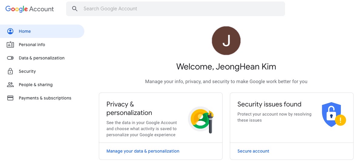 Google Account page