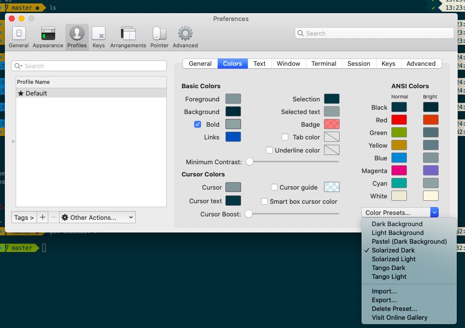 configure the development environment on Mac - configure iterm2 theme manually