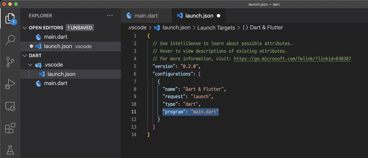 VSCode - Dart launch.json