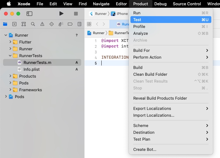 Flutter integration test - product test