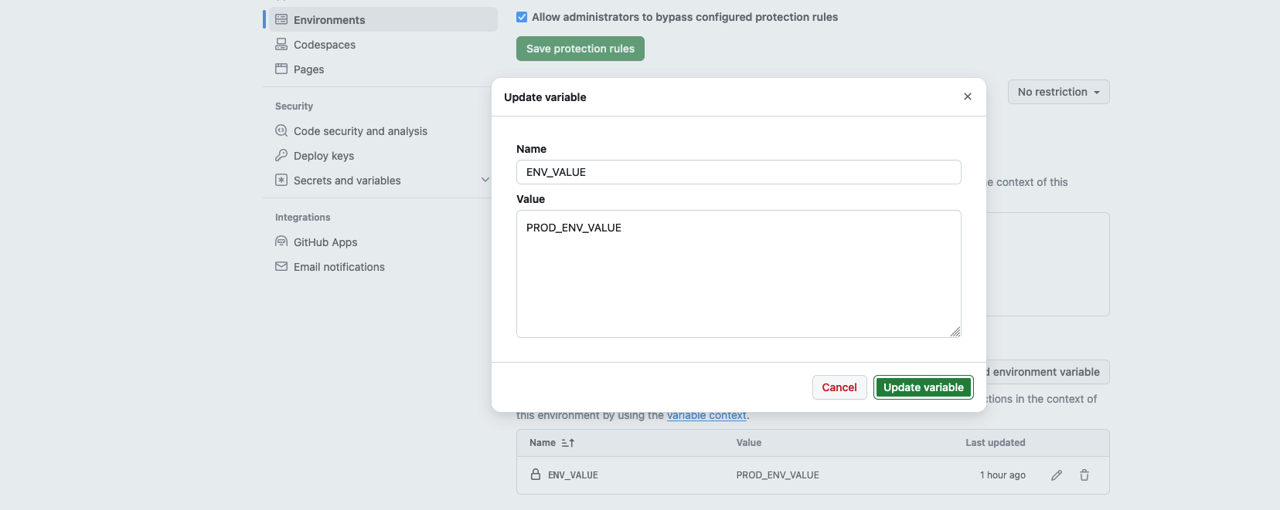 Execute GitHub Actions manually - Prod environment variable