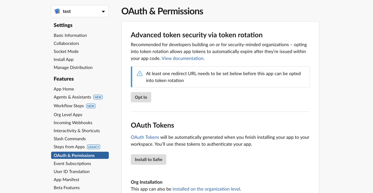 GitHub Actions Send Slack message - OAuth and Permissions