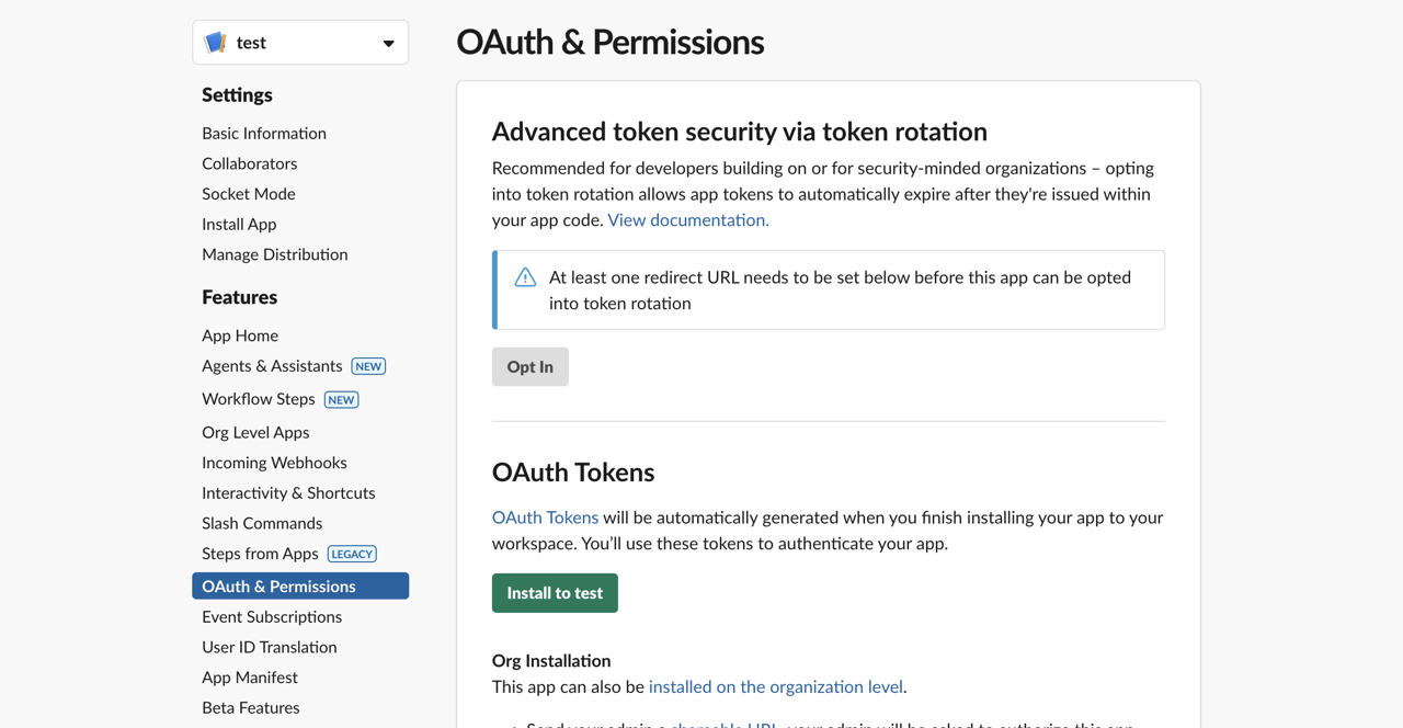 GitHub Actions Send Slack message - OAuth and Permissions install app
