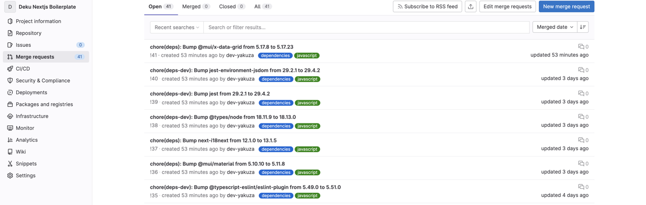 GitLab Dependabot - merge request