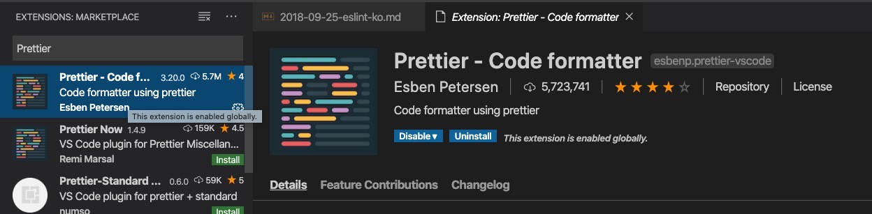 VSCode Prettier extension