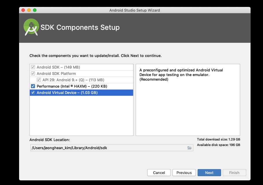 react-native development environment setting - Android Studio SDK Configuration