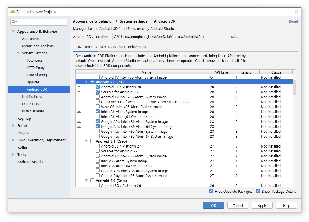 react-native development environment setting - Android studio SDK setting