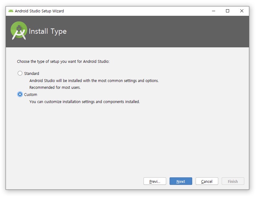 react-native開発環境設定 - アンドロイドスタジオInstall Type設定