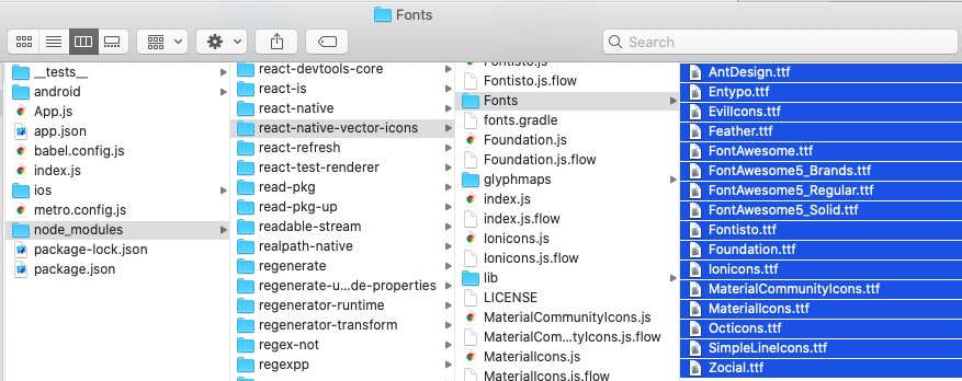 how to install react-native-vector-icons - Xcode Fonts path