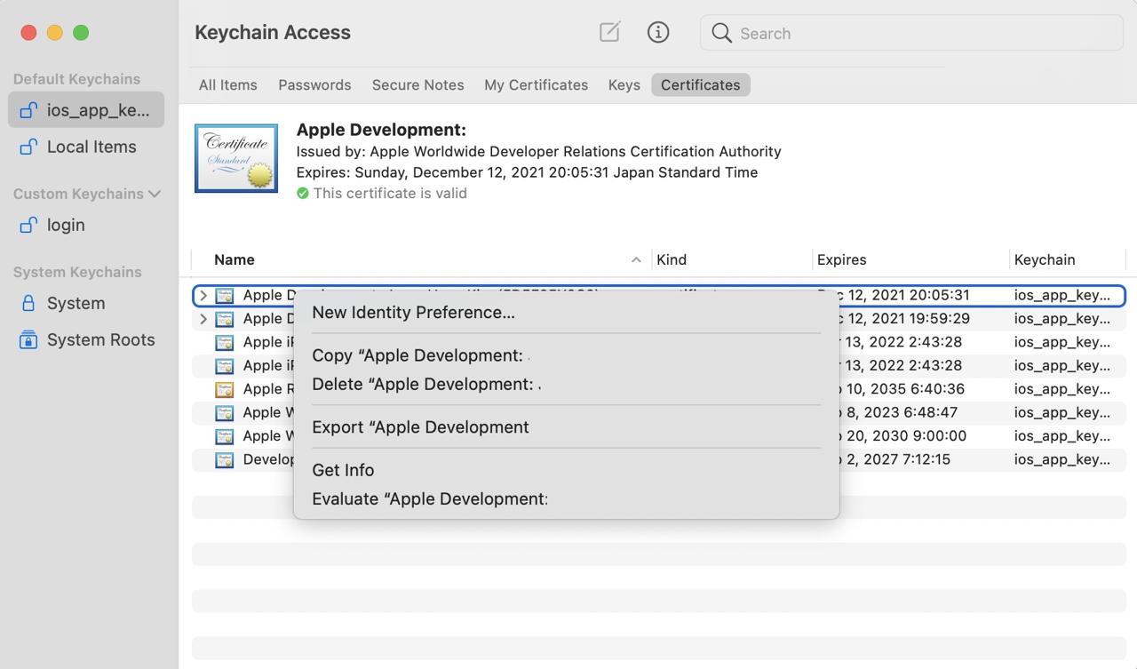 Export Certificate