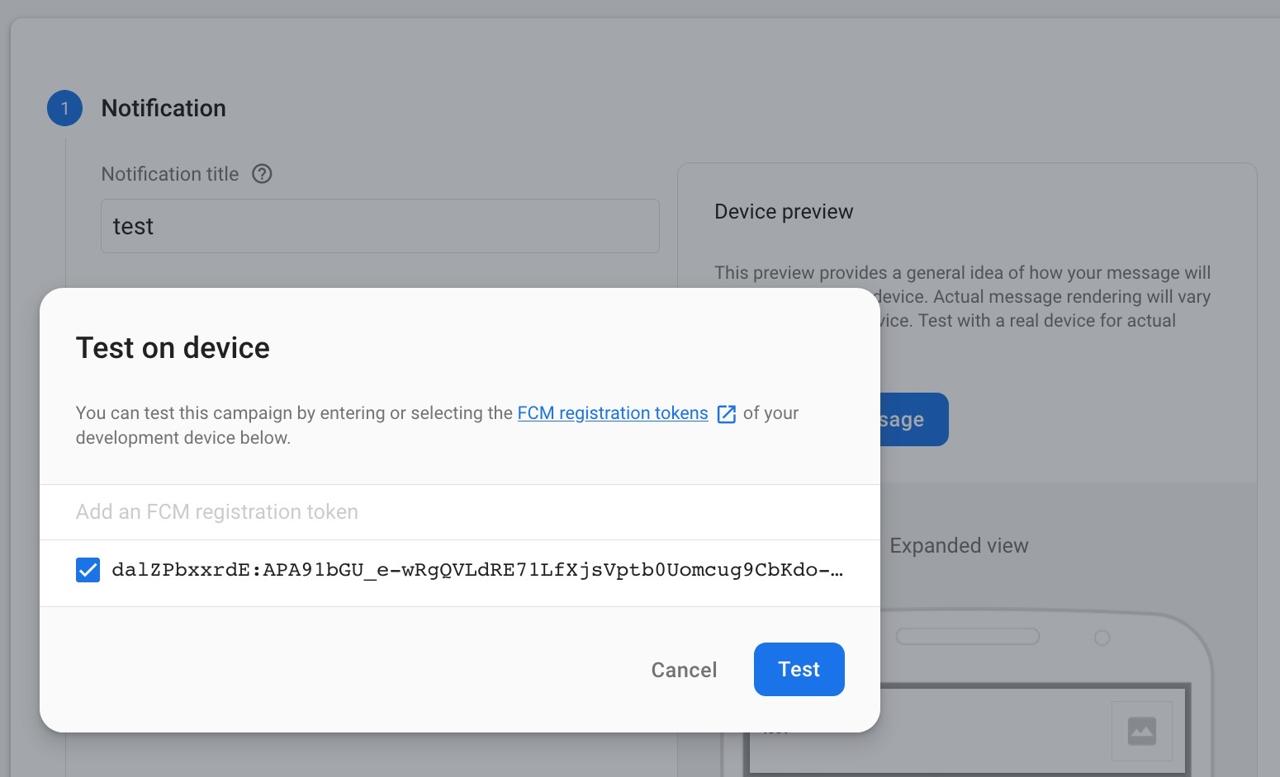 ios FCM test - send message