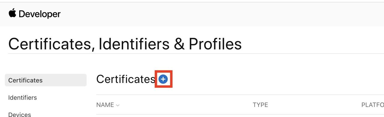 APNS(Apple Push Notification Service) - Certificates, Identifiers & Profiles Add Certificates