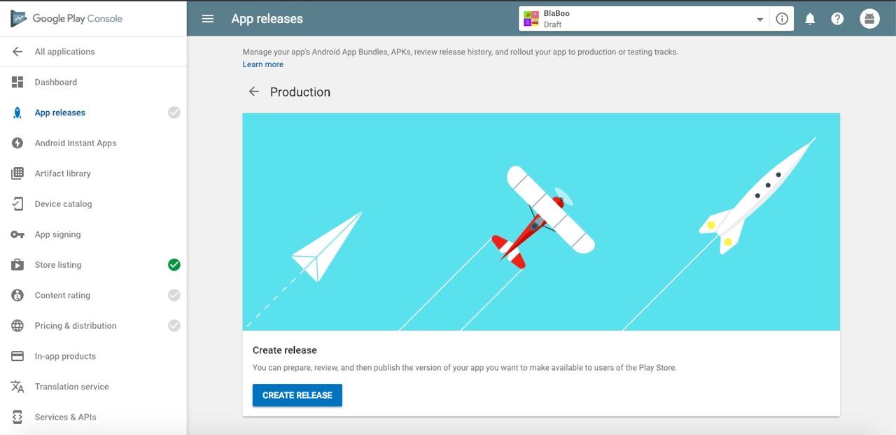 Google Play create production app