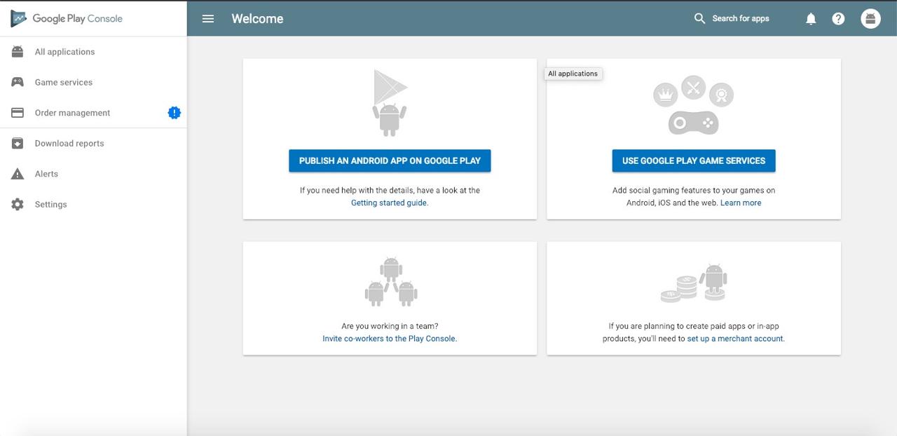 Google Play Console Home