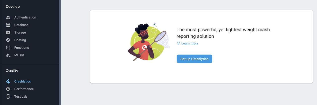 Firbase Console Crashlytics menu