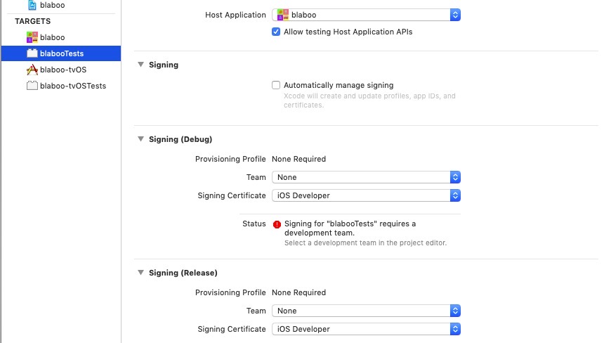 disable automatically manage signing test