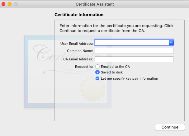 insert certification info to Keychain access