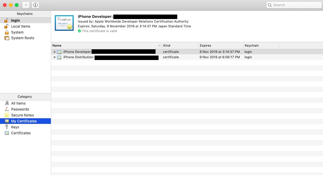 Keychain Access my certificates