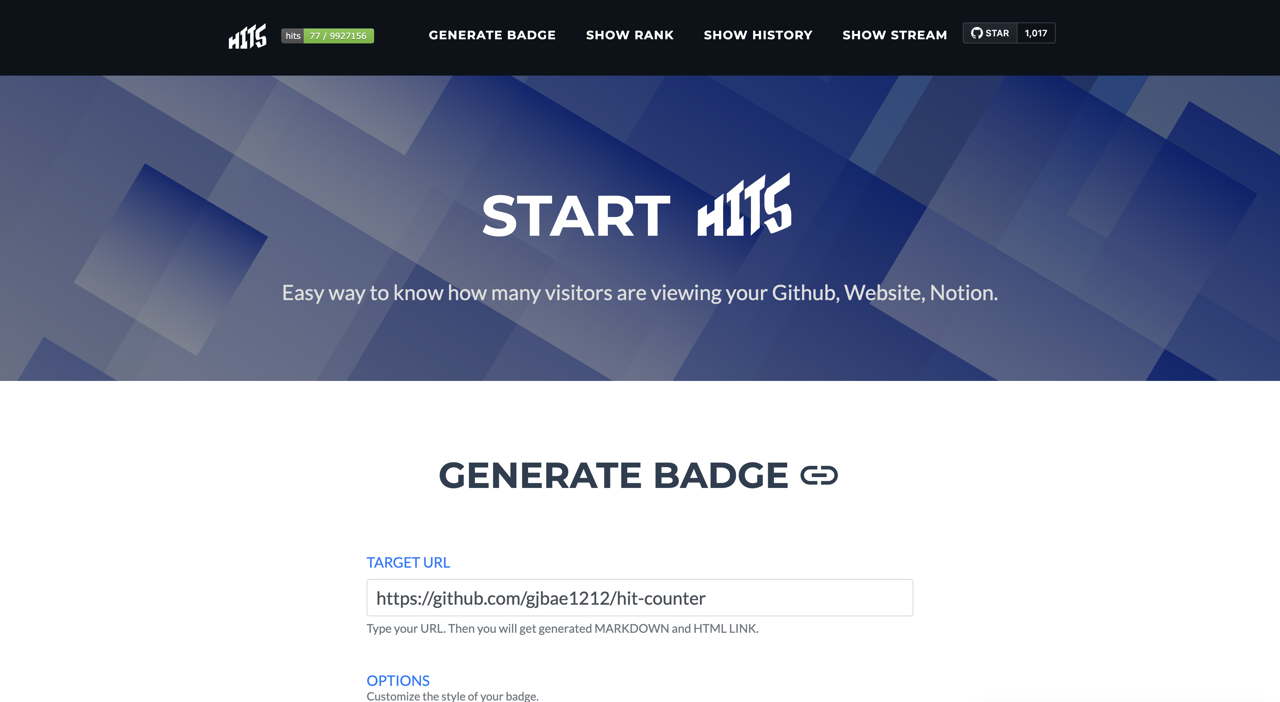 How to show number of visitors via HITS - HITS for github